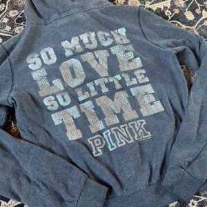 PINK Victoria Secret Bling y2k Sequin Gray Full Zip Sweatshirt Women’s Large